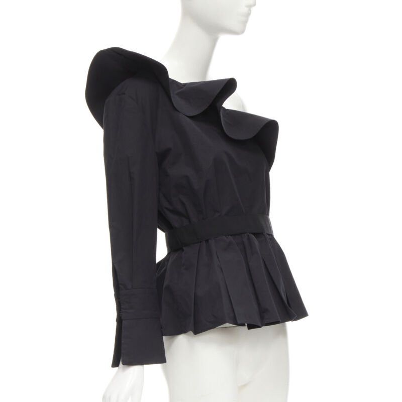 Fendi FENDI black cotton ruffle one shoulder belted peplum top IT42 M Size M / US 6-8 / IT 42-44 - 2 Thumbnail