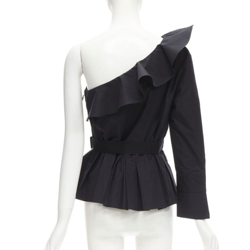 Fendi FENDI black cotton ruffle one shoulder belted peplum top IT42 M Size M / US 6-8 / IT 42-44 - 4 Thumbnail
