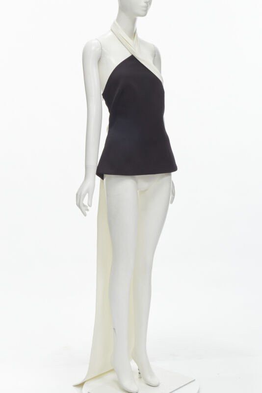 Other SAFIYAA black white pleated asymmetrical halter train top black flared pant UK12 Size M / US 6-8 / IT 42-44 - 3 Thumbnail