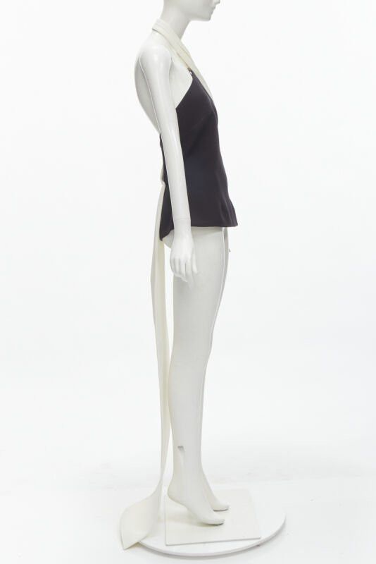 Other SAFIYAA black white pleated asymmetrical halter train top black flared pant UK12 Size M / US 6-8 / IT 42-44 - 4 Thumbnail