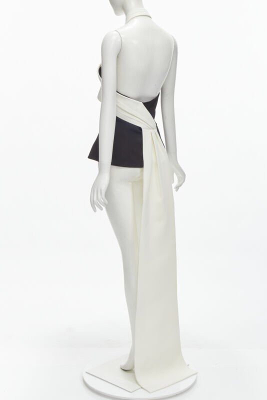 Other SAFIYAA black white pleated asymmetrical halter train top black flared pant UK12 Size M / US 6-8 / IT 42-44 - 6 Thumbnail