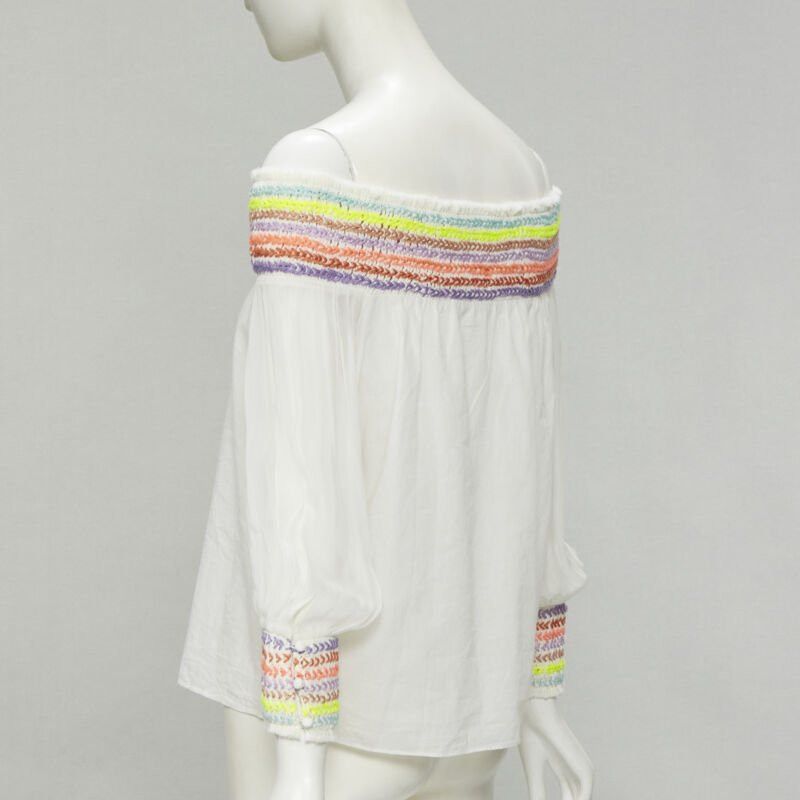 Alice + Olivia ALICE OLIVIA white cotton neon braid embroidery off shoulder top S Size S / US 4 / IT 40 - 6 Thumbnail