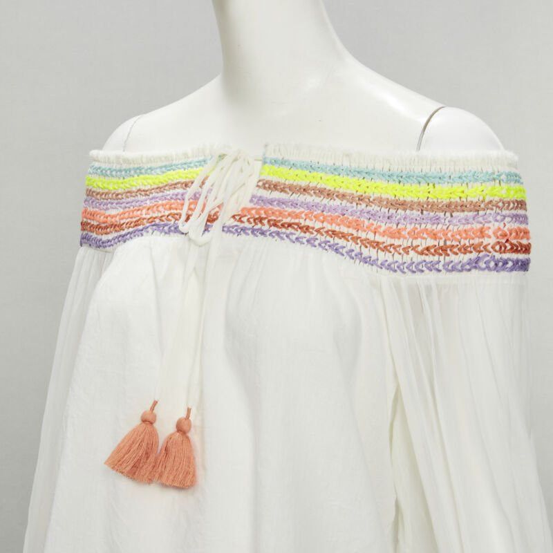 Alice + Olivia ALICE OLIVIA white cotton neon braid embroidery off shoulder top S Size S / US 4 / IT 40 - 2 Thumbnail
