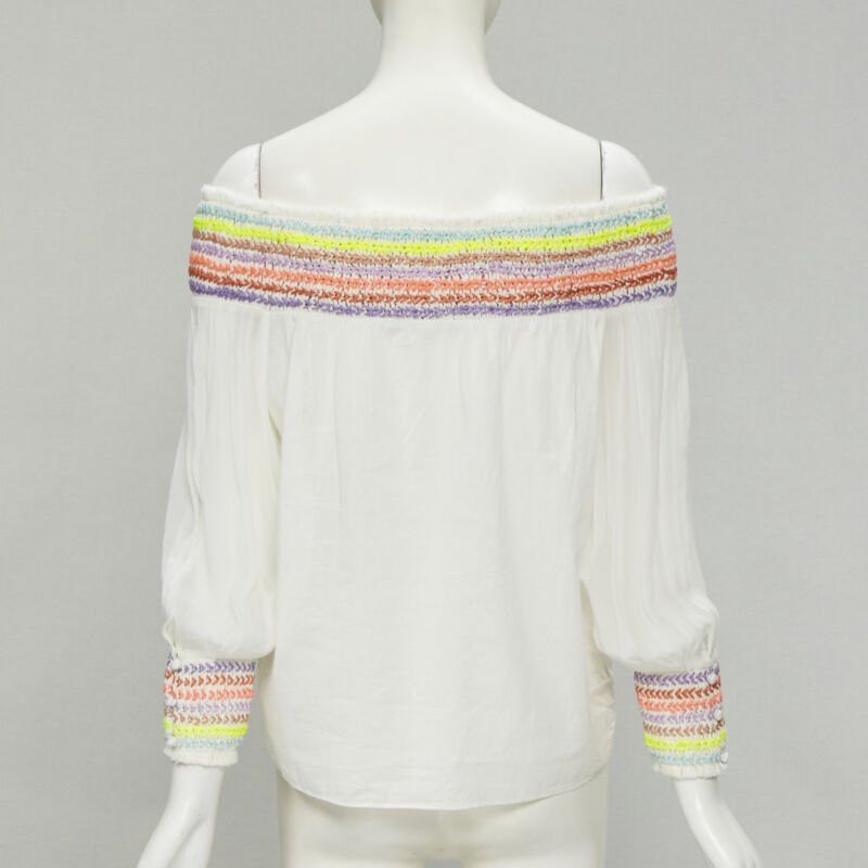 Alice + Olivia ALICE OLIVIA white cotton neon braid embroidery off shoulder top S Size S / US 4 / IT 40 - 5 Thumbnail