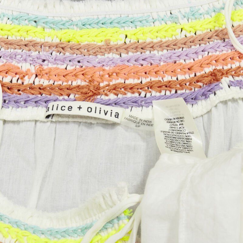 Alice + Olivia ALICE OLIVIA white cotton neon braid embroidery off shoulder top S Size S / US 4 / IT 40 - 10 Thumbnail
