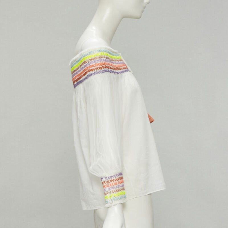 Alice + Olivia ALICE OLIVIA white cotton neon braid embroidery off shoulder top S Size S / US 4 / IT 40 - 4 Thumbnail
