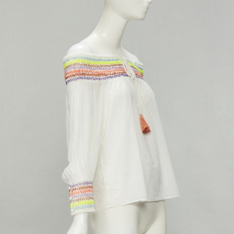 Alice + Olivia ALICE OLIVIA white cotton neon braid embroidery off shoulder top S Size S / US 4 / IT 40 - 3 Thumbnail