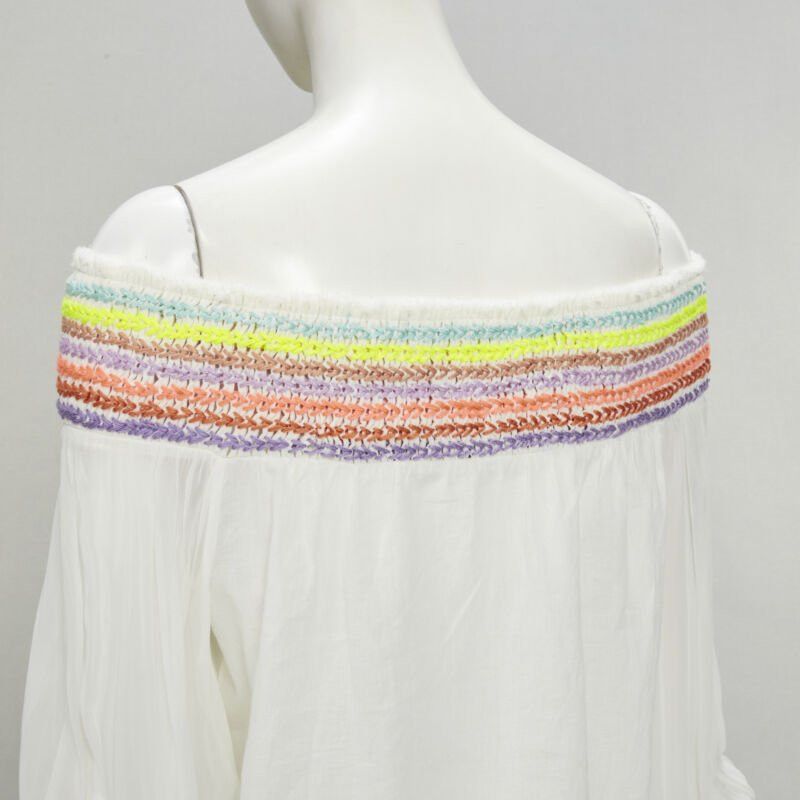 Alice + Olivia ALICE OLIVIA white cotton neon braid embroidery off shoulder top S Size S / US 4 / IT 40 - 8 Thumbnail