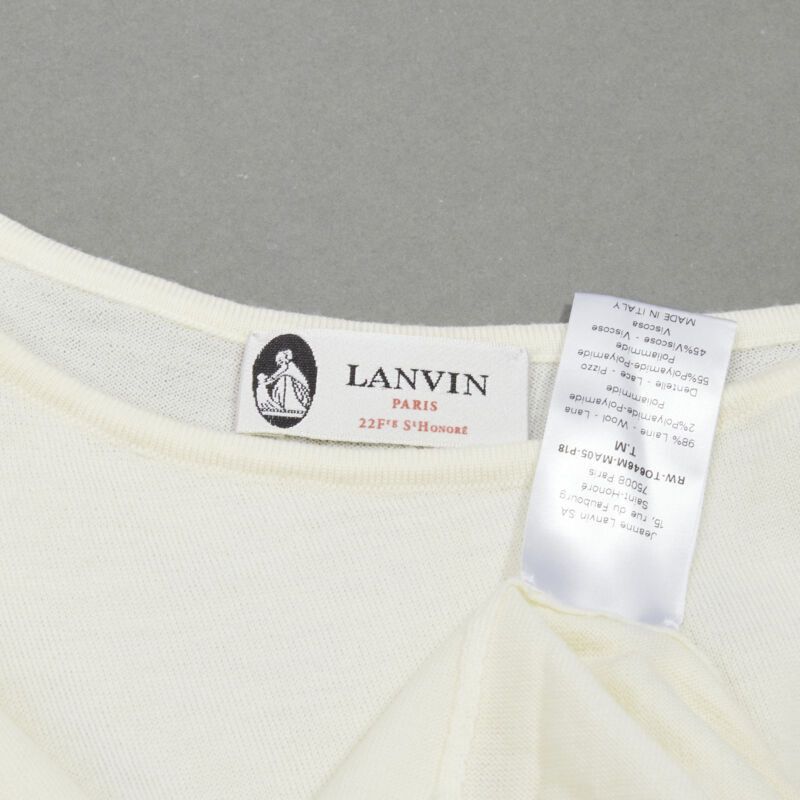 Lanvin LANVIN cream white wool blend lace trim knitted pullover top M Size M / US 6-8 / IT 42-44 - 9 Thumbnail