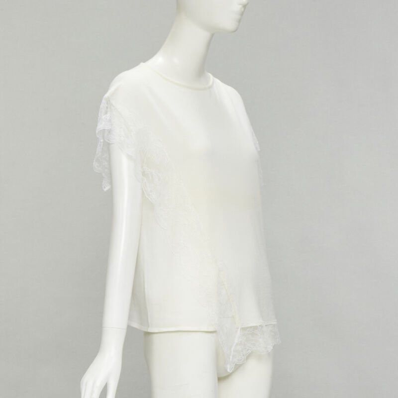 Lanvin LANVIN cream white wool blend lace trim knitted pullover top M Size M / US 6-8 / IT 42-44 - 3 Thumbnail