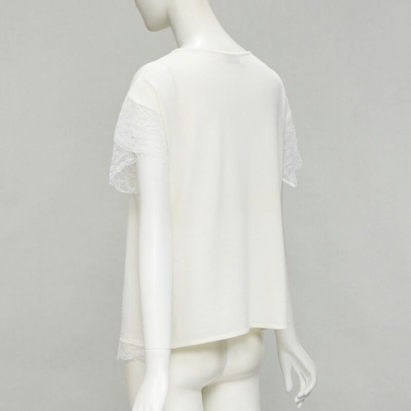 Lanvin LANVIN cream white wool blend lace trim knitted pullover top M Size M / US 6-8 / IT 42-44 - 6 Thumbnail
