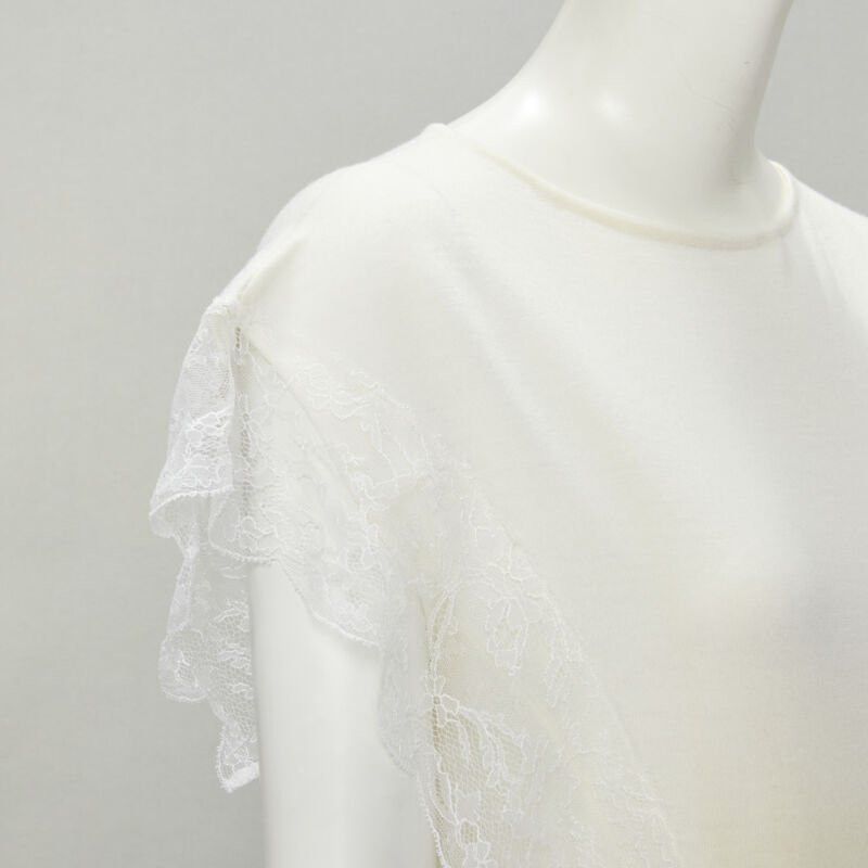 Lanvin LANVIN cream white wool blend lace trim knitted pullover top M Size M / US 6-8 / IT 42-44 - 2 Thumbnail