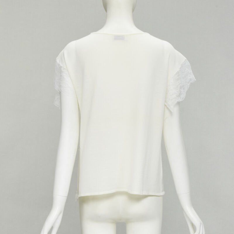 Lanvin LANVIN cream white wool blend lace trim knitted pullover top M Size M / US 6-8 / IT 42-44 - 5 Thumbnail