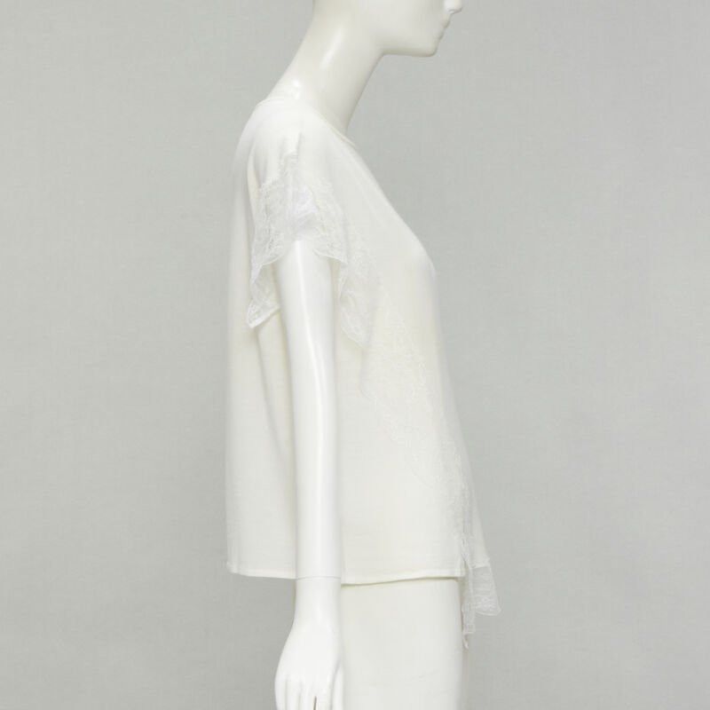 Lanvin LANVIN cream white wool blend lace trim knitted pullover top M Size M / US 6-8 / IT 42-44 - 4 Thumbnail