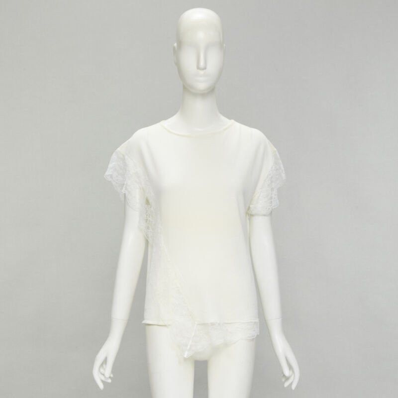 Lanvin LANVIN cream white wool blend lace trim knitted pullover top M Size M / US 6-8 / IT 42-44 - 10 Thumbnail