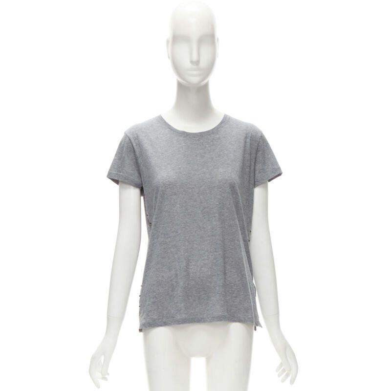 Valentino VALENTINO Rockstud 100% cotton grey pyramind spike stud side tshirt S Size S / US 4 / IT 40 - 9 Thumbnail