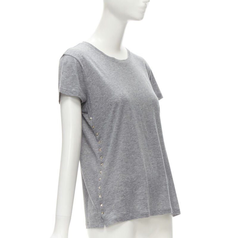 Valentino VALENTINO Rockstud 100% cotton grey pyramind spike stud side tshirt S Size S / US 4 / IT 40 - 3 Thumbnail