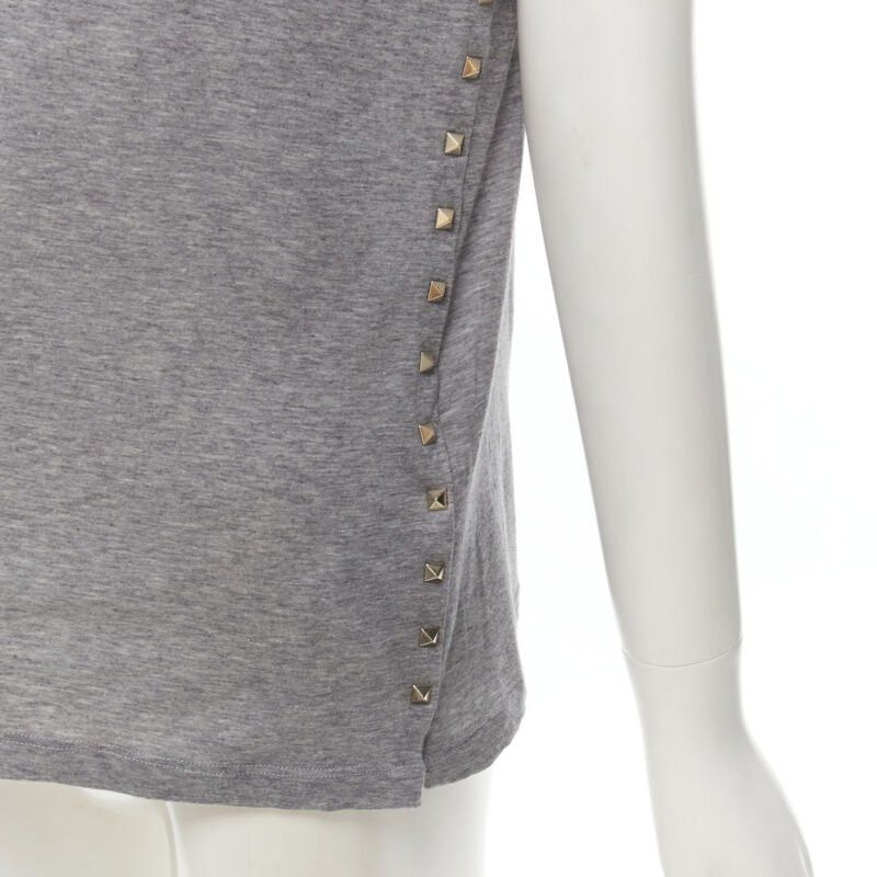 Valentino VALENTINO Rockstud 100% cotton grey pyramind spike stud side tshirt S Size S / US 4 / IT 40 - 2 Thumbnail