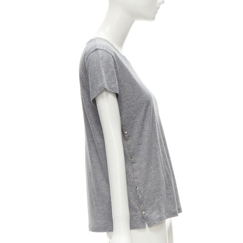 Valentino VALENTINO Rockstud 100% cotton grey pyramind spike stud side tshirt S Size S / US 4 / IT 40 - 4 Thumbnail