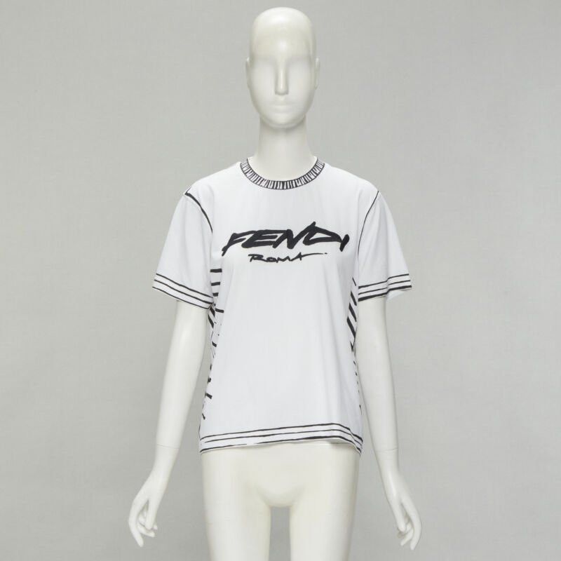 Fendi FENDI 2022 Joshua Vides white cotton illustration print logo embroidery tshirt M Size M / US 6-8 / IT 42-44 - 10 Thumbnail
