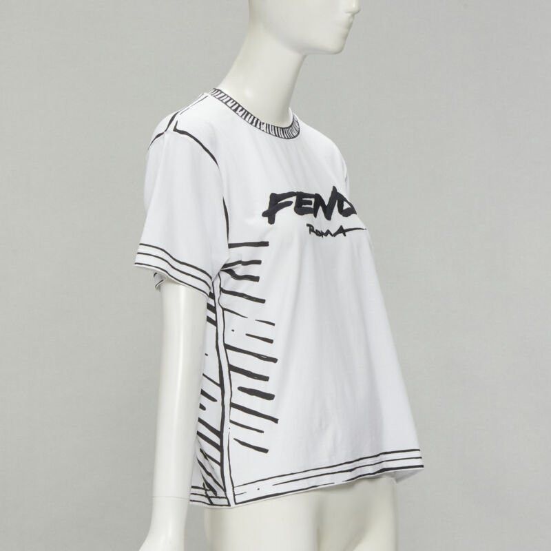 Fendi FENDI 2022 Joshua Vides white cotton illustration print logo embroidery tshirt M Size M / US 6-8 / IT 42-44 - 3 Thumbnail