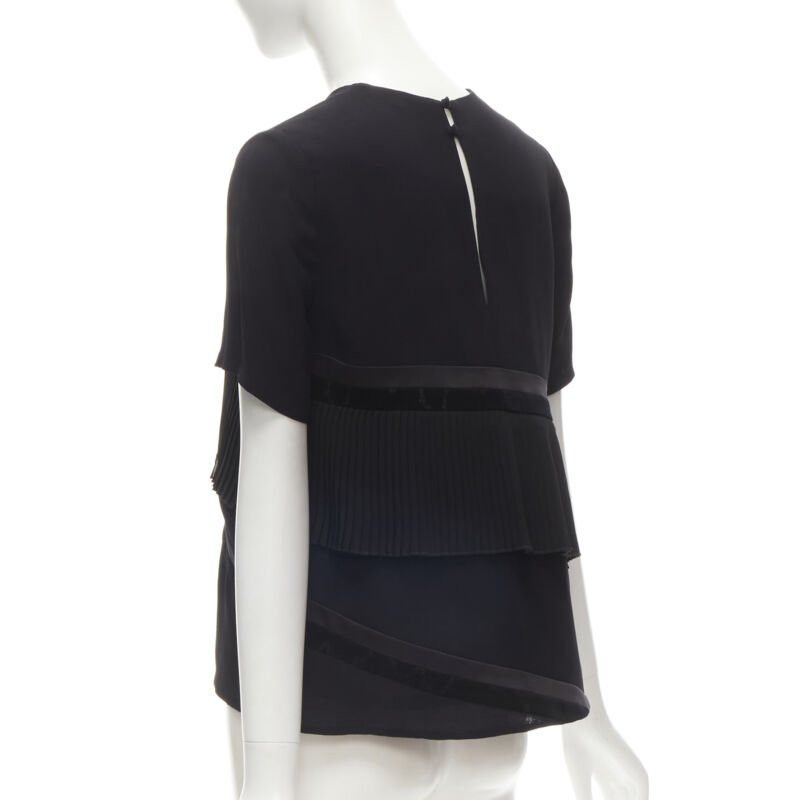 Other RHIE black satin velvet trim pleated ruffle boxy top US2 S Size S / US 4 / IT 40 - 6 Thumbnail