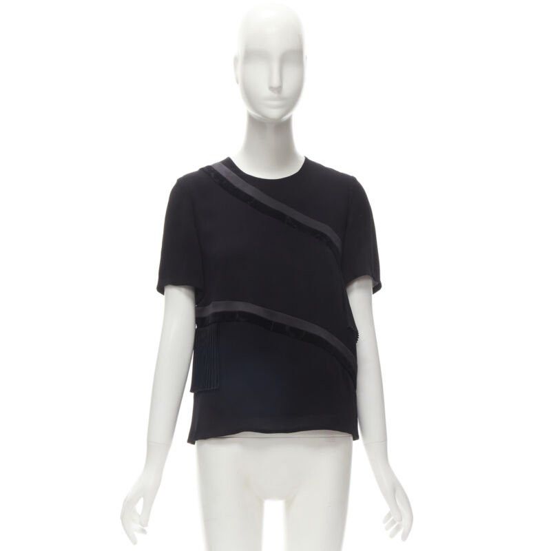 Other RHIE black satin velvet trim pleated ruffle boxy top US2 S Size S / US 4 / IT 40 - 10 Thumbnail