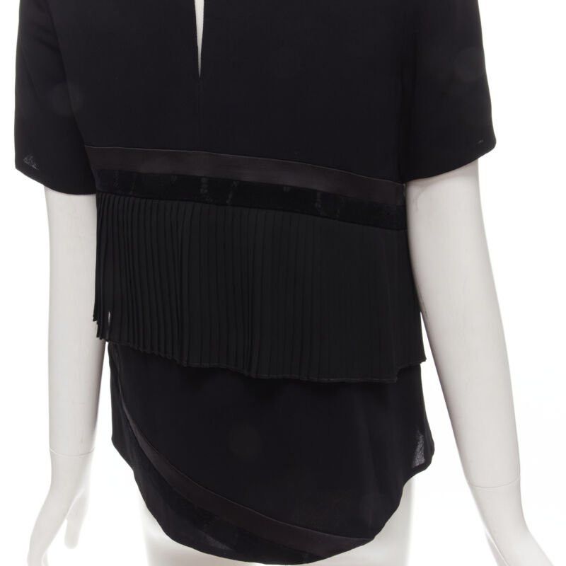Other RHIE black satin velvet trim pleated ruffle boxy top US2 S Size S / US 4 / IT 40 - 2 Thumbnail