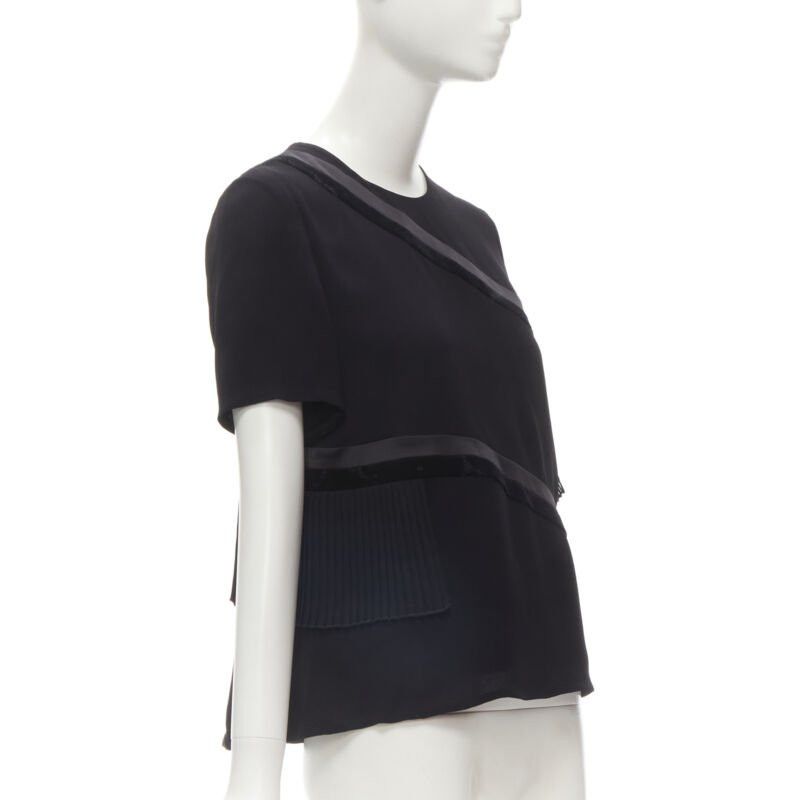 Other RHIE black satin velvet trim pleated ruffle boxy top US2 S Size S / US 4 / IT 40 - 3 Thumbnail