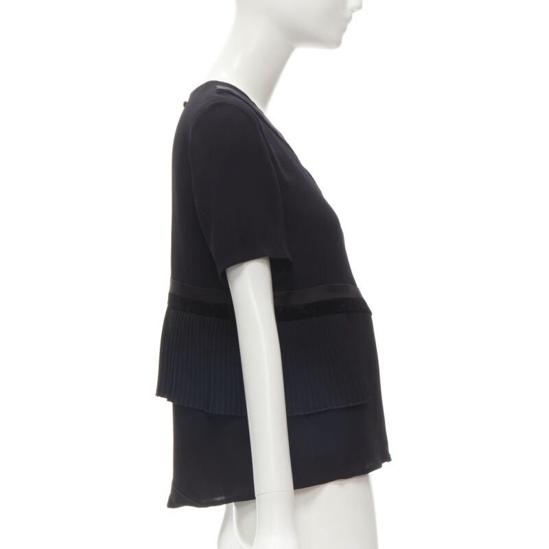 Other RHIE black satin velvet trim pleated ruffle boxy top US2 S Size S / US 4 / IT 40 - 4 Thumbnail