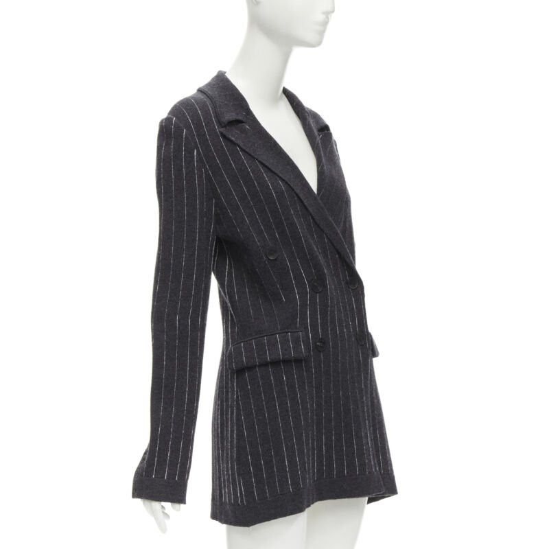 Barrie BARRIE 100% pure cashmere dark grey pinstriped double breasted blazer cardigan S Size S / US 4 / IT 40 - 4 Thumbnail