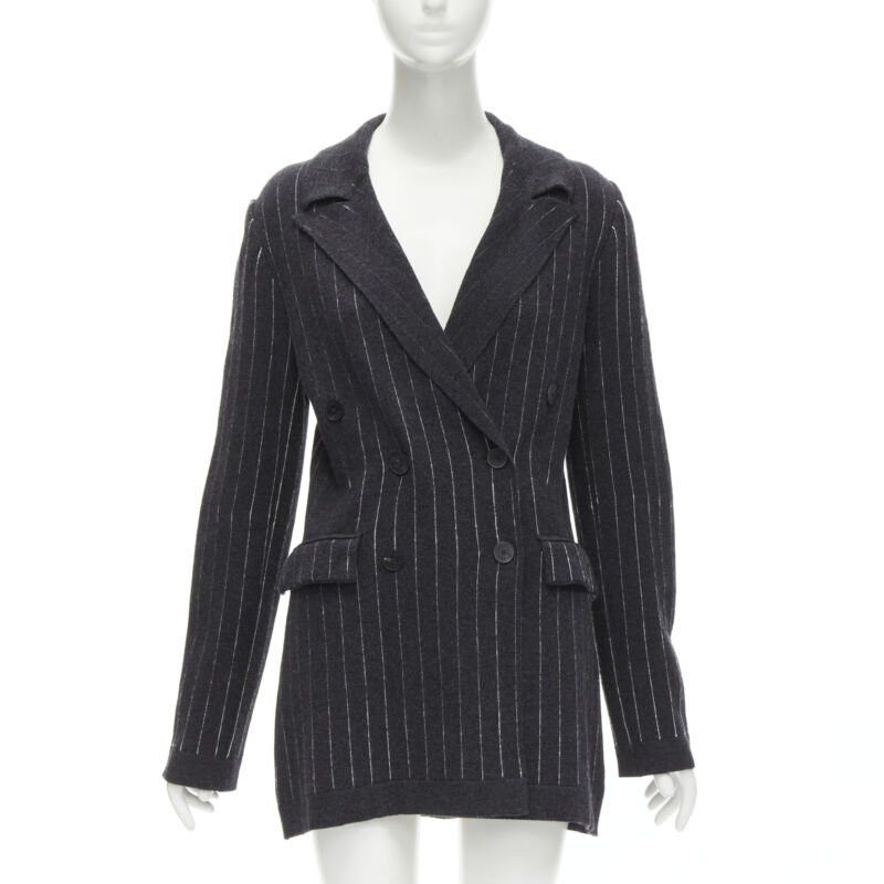 Barrie BARRIE 100% pure cashmere dark grey pinstriped double breasted blazer cardigan S Size S / US 4 / IT 40 - 3 Thumbnail