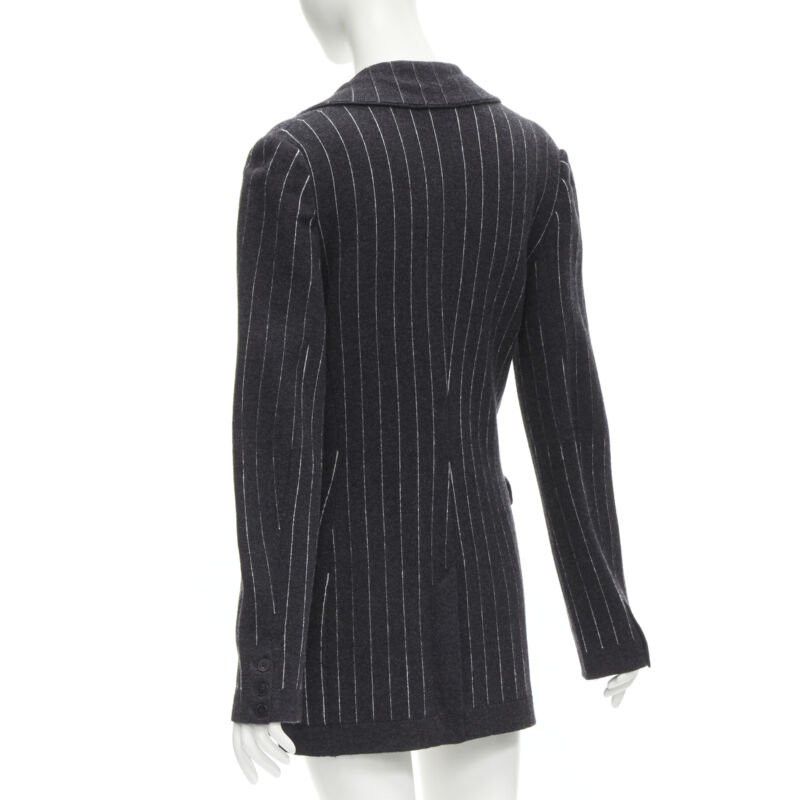 Barrie BARRIE 100% pure cashmere dark grey pinstriped double breasted blazer cardigan S Size S / US 4 / IT 40 - 7 Thumbnail