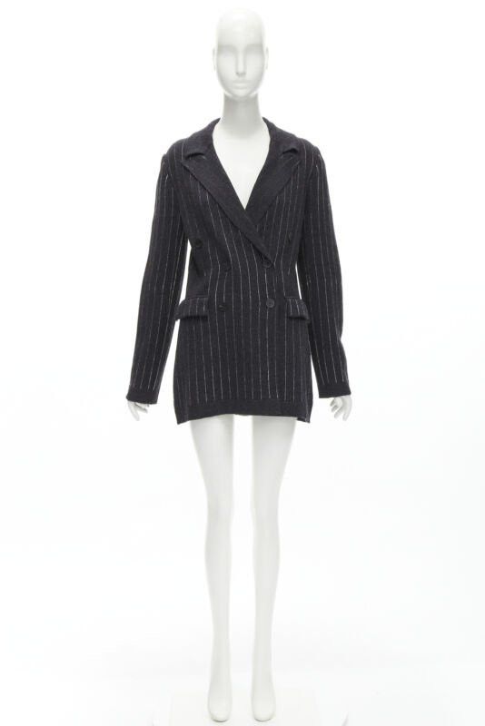 Barrie BARRIE 100% pure cashmere dark grey pinstriped double breasted blazer cardigan S Size S / US 4 / IT 40 - 10 Thumbnail