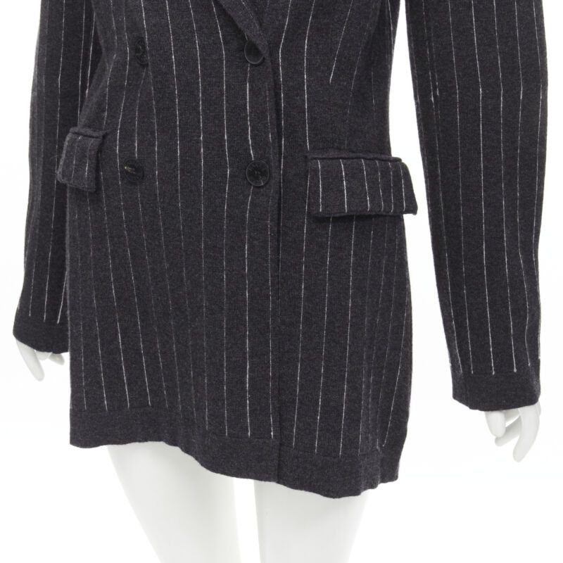 Barrie BARRIE 100% pure cashmere dark grey pinstriped double breasted blazer cardigan S Size S / US 4 / IT 40 - 8 Thumbnail