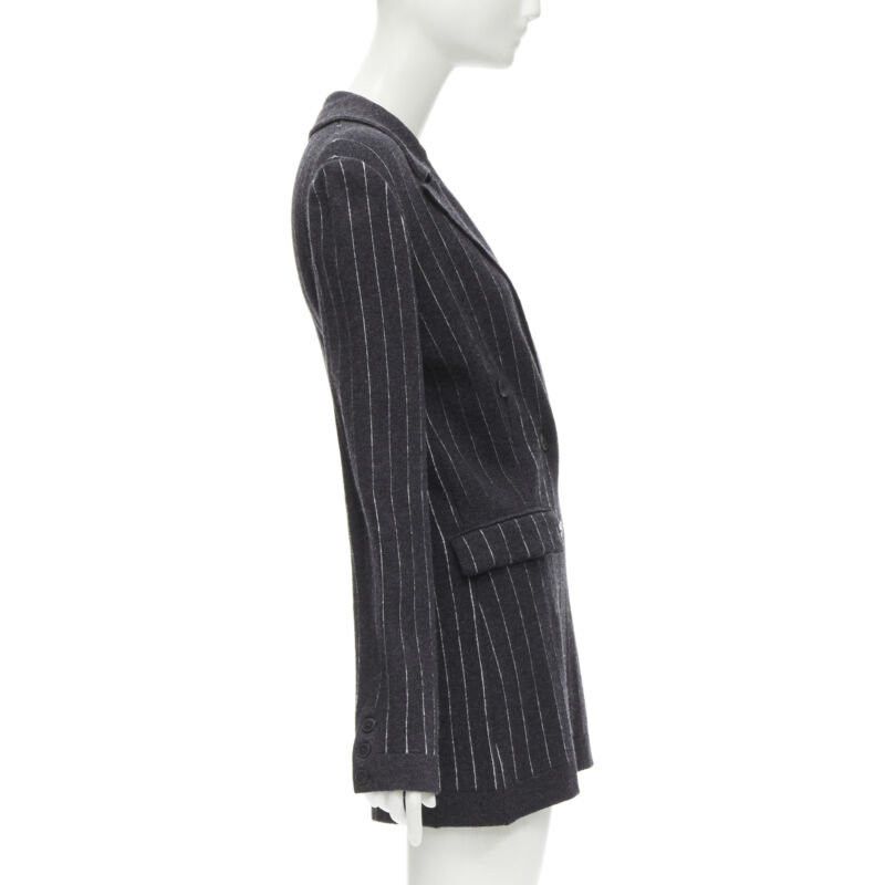 Barrie BARRIE 100% pure cashmere dark grey pinstriped double breasted blazer cardigan S Size S / US 4 / IT 40 - 5 Thumbnail