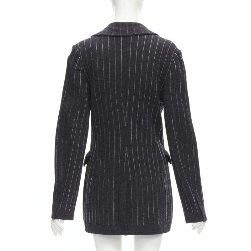 Barrie BARRIE 100% pure cashmere dark grey pinstriped double breasted blazer cardigan S Size S / US 4 / IT 40 - 6 Thumbnail