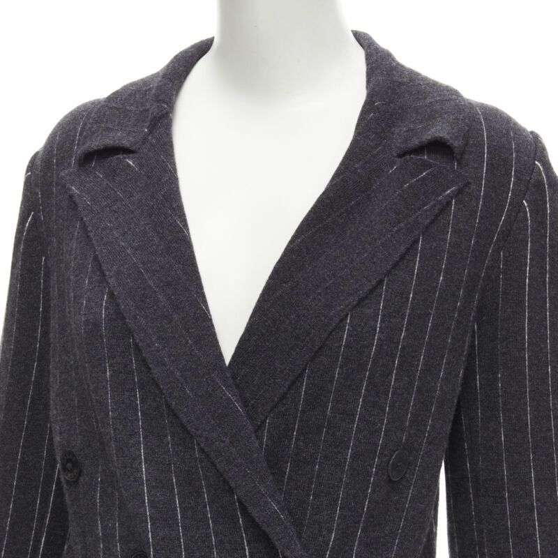 Barrie BARRIE 100% pure cashmere dark grey pinstriped double breasted blazer cardigan S Size S / US 4 / IT 40 - 2 Thumbnail