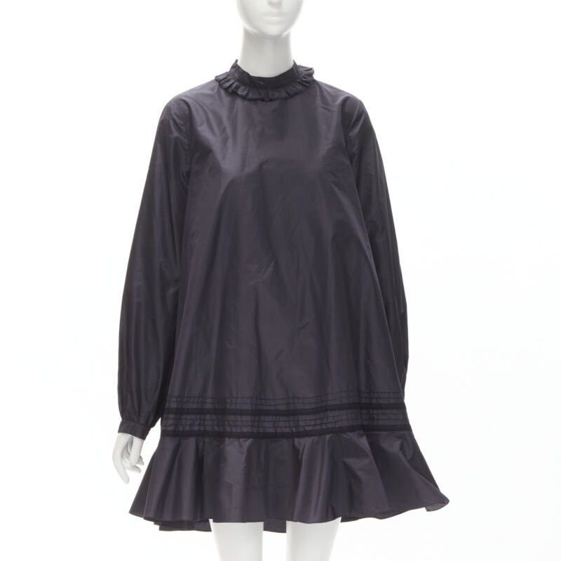 Dior CHRISTIAN DIOR black 100% silk lace trim collar flared skirt muumuu dress FR42 L Size L / US 10 / IT 46 - 3 Thumbnail