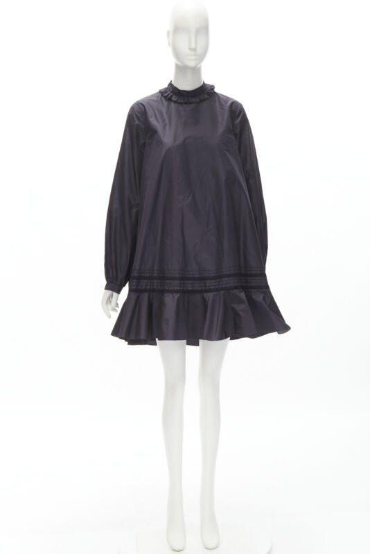 Dior CHRISTIAN DIOR black 100% silk lace trim collar flared skirt muumuu dress FR42 L Size L / US 10 / IT 46 - 10 Thumbnail