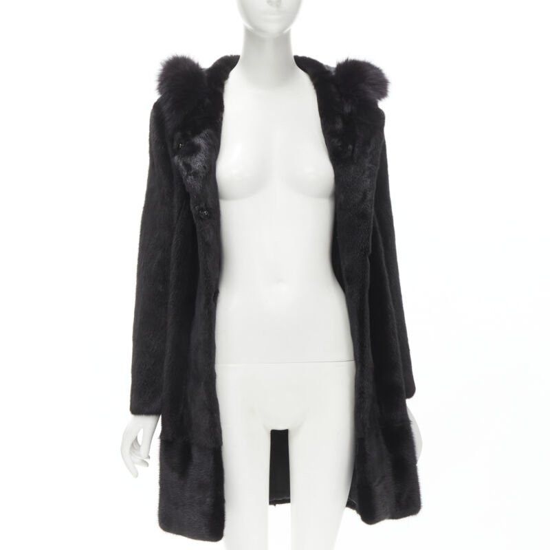 Other ISLA black fur long sleeve snap button hooded jacket IT42 Size M / US 6-8 / IT 42-44 - 3 Thumbnail