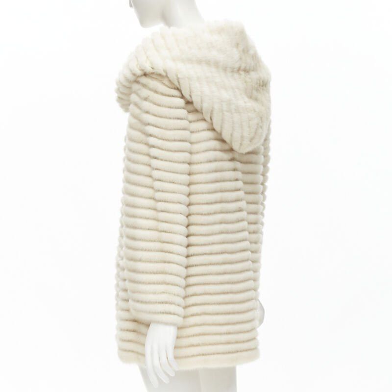 Other MARCO VANOLI cream tulle fur stripes buttoned asymmetric hooded jacket IT40 S Size S / US 4 / IT 40 - 7 Thumbnail