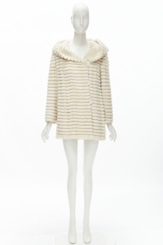 Other MARCO VANOLI cream tulle fur stripes buttoned asymmetric hooded jacket IT40 S Size S / US 4 / IT 40 - 11 Thumbnail