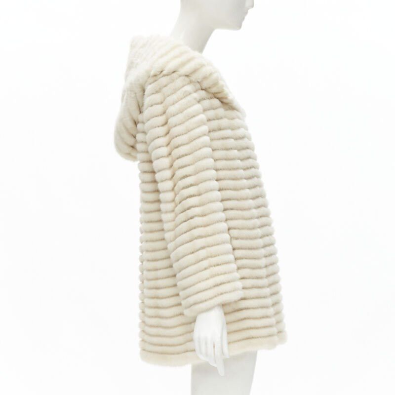 Other MARCO VANOLI cream tulle fur stripes buttoned asymmetric hooded jacket IT40 S Size S / US 4 / IT 40 - 5 Thumbnail