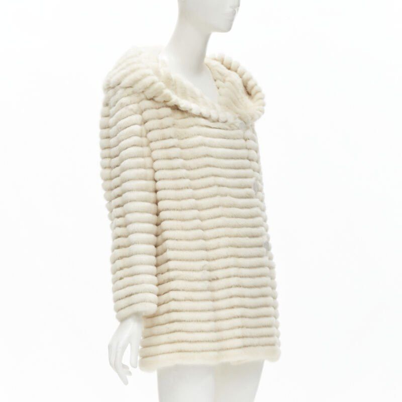 Other MARCO VANOLI cream tulle fur stripes buttoned asymmetric hooded jacket IT40 S Size S / US 4 / IT 40 - 4 Thumbnail