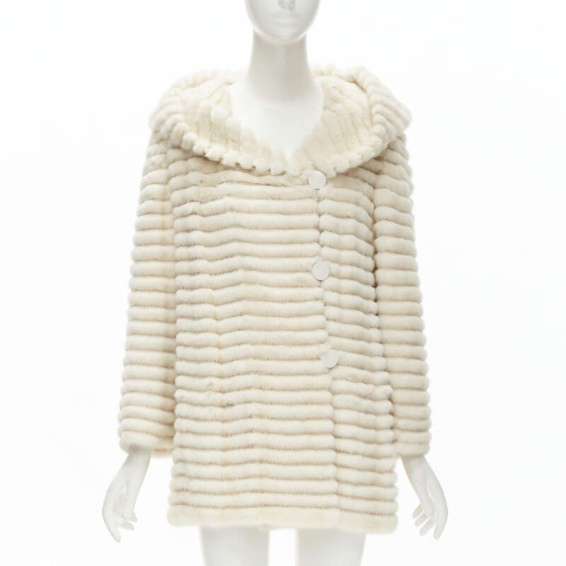 Other MARCO VANOLI cream tulle fur stripes buttoned asymmetric hooded jacket IT40 S Size S / US 4 / IT 40 - 3 Thumbnail