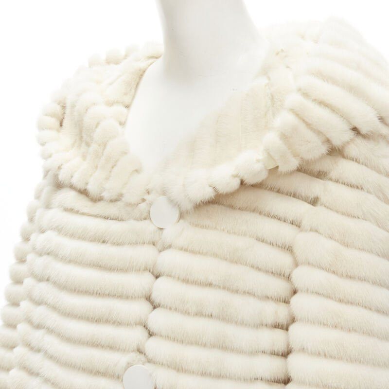 Other MARCO VANOLI cream tulle fur stripes buttoned asymmetric hooded jacket IT40 S Size S / US 4 / IT 40 - 2 Thumbnail