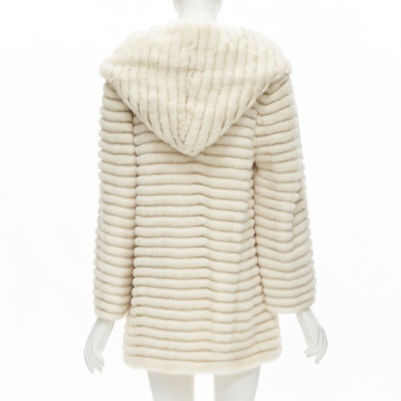Other MARCO VANOLI cream tulle fur stripes buttoned asymmetric hooded jacket IT40 S Size S / US 4 / IT 40 - 6 Thumbnail