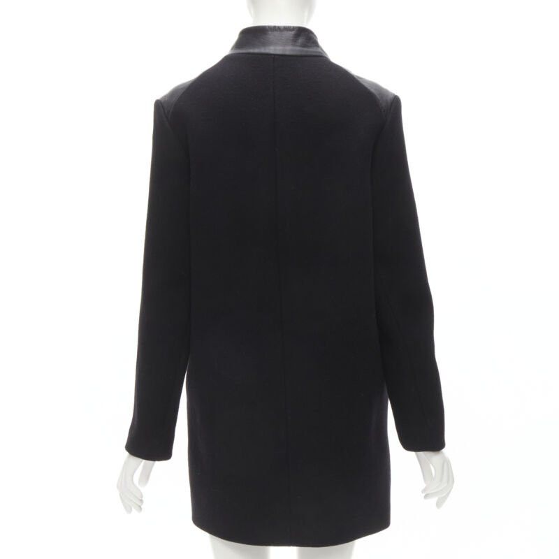 Maje MAJE Sirop black calfskin leather trim wool collarless coat US2 S Size S / US 4 / IT 40 - 6 Thumbnail
