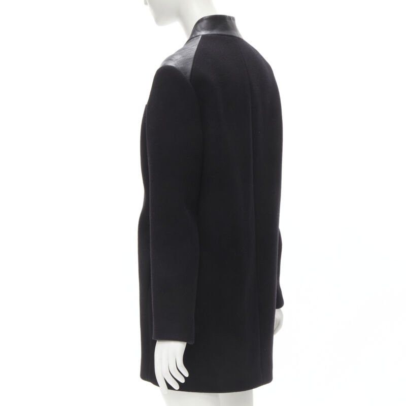 Maje MAJE Sirop black calfskin leather trim wool collarless coat US2 S Size S / US 4 / IT 40 - 7 Thumbnail